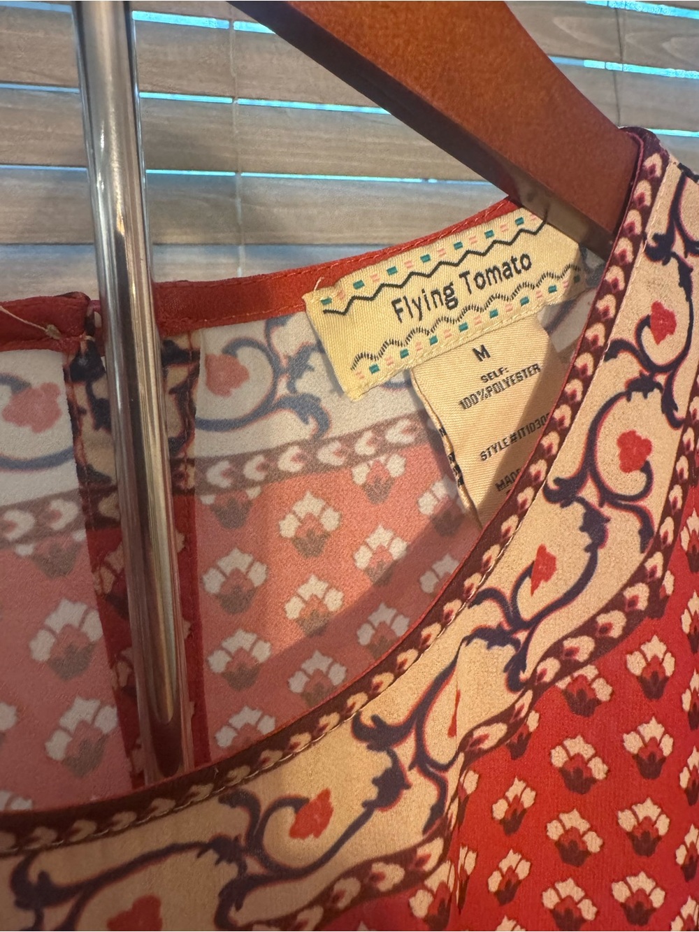 Flying Tomato Red and Navy Boho Printed Peasant Blouse - Picture 3 of 3